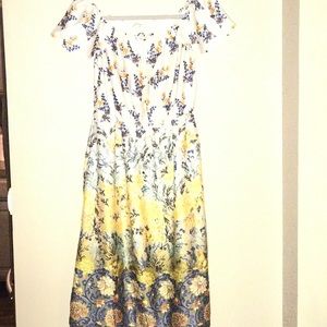 Floral silk off the shoulder dress